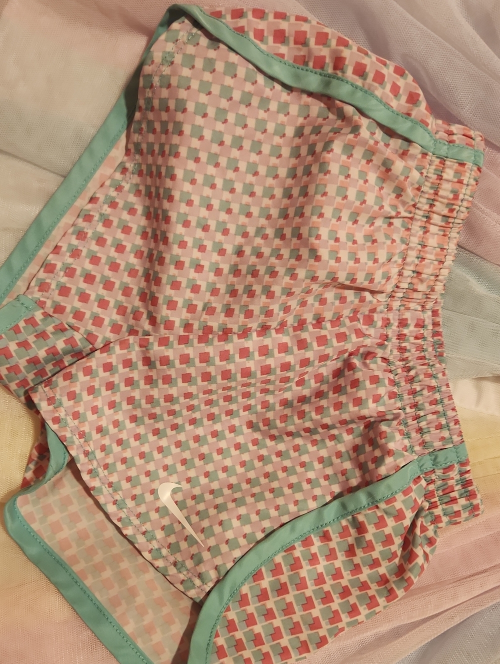 Nike Toddler's Pink and Mint Check Athletic Shorts